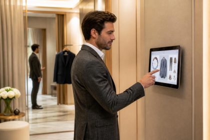 découvrez nos conseils style exclusifs dans la cabine d’essayage interactive avec tablette tactile microsoft, pour une expérience vip unique et personnalisée.