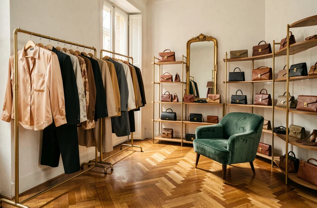 Boutique vintage haut de gamme Blue Madone à Bordeaux avec une sélection raffinée de vêtements et accessoires de luxe de seconde main